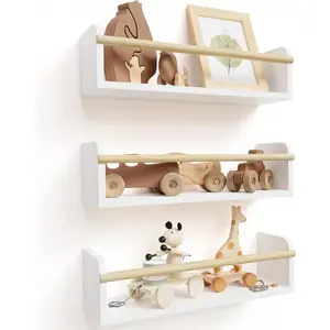 Decorative Nursery Bookshelves for Kids Set of 3 Easy to Install Floating Wall Mount Shelves Hanging Organizer Furniture for Baby Boy Girl Bedroom and Play Room Decor