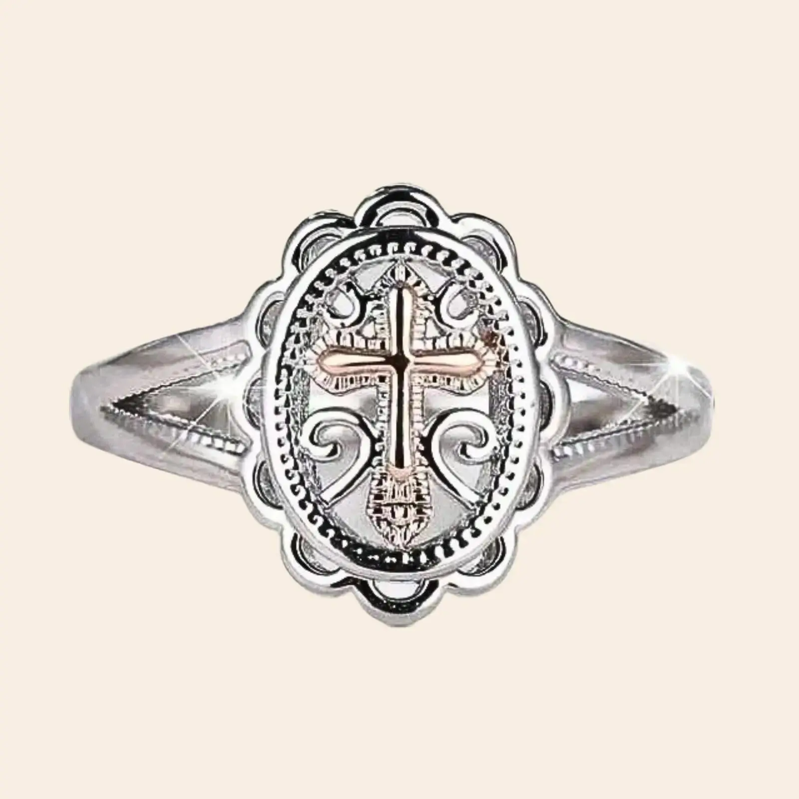 A cross designed ring for women to wear everyday or as a jewelry gift, and when going to parties
