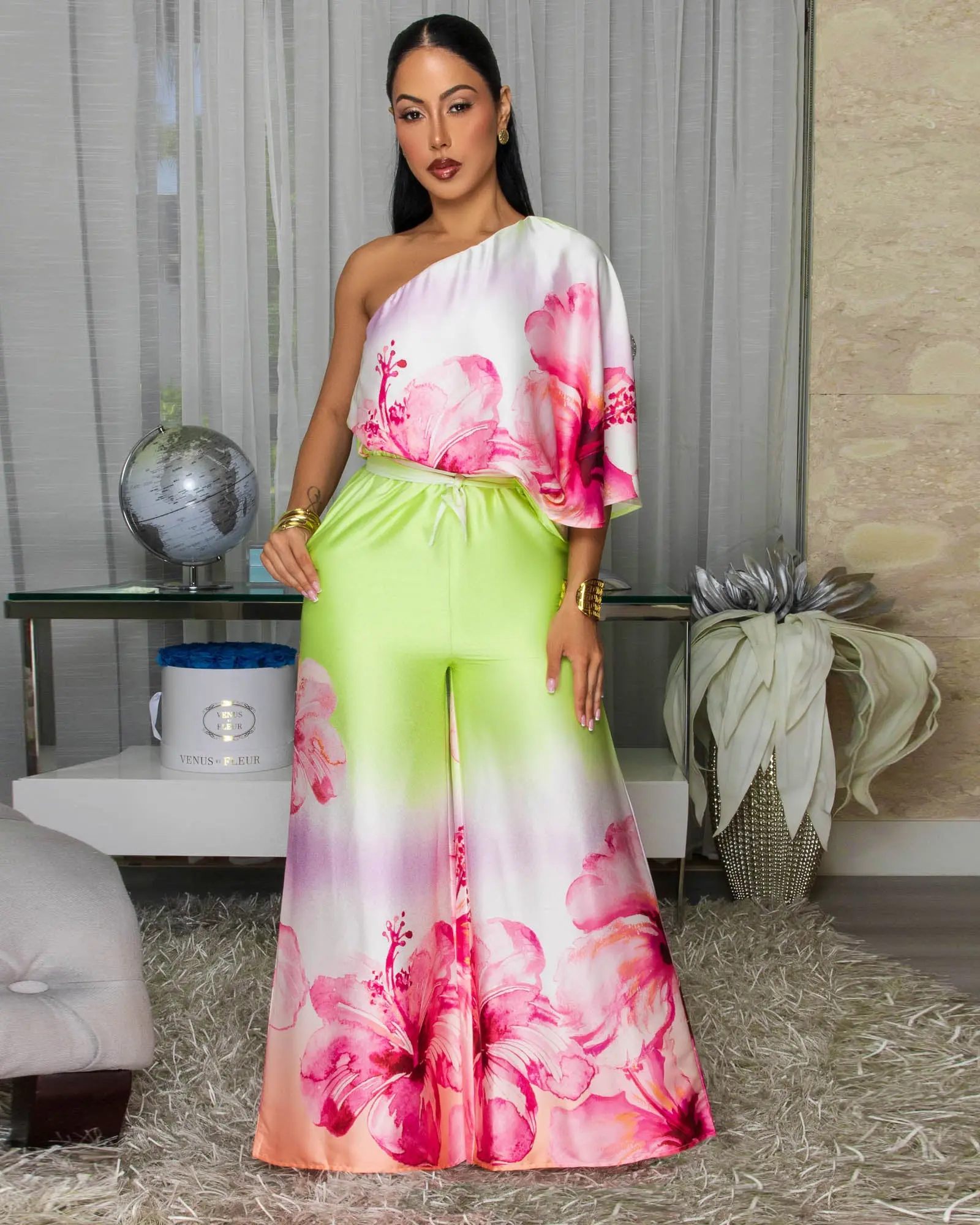 Helenia Multi-Color Floral Print Silky Jumpsuit