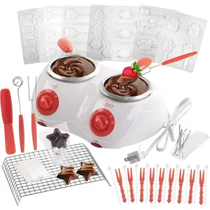 Good Cooking Dual Electric Chocolate Melting Pot Gift Set- Candy Making or Cheese Fondue Fountain Kit - 7 Fun Mold Trays & Dipping Forks