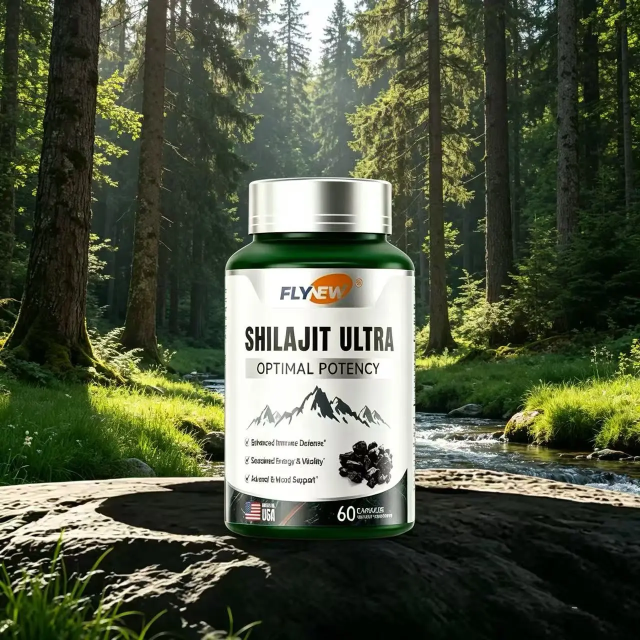 FLYNEW Optimal Potency | Shiilajit Ultra | Adaptogen Energy Stamina Immune Antioxidants | Made in USA | 60 Capsules