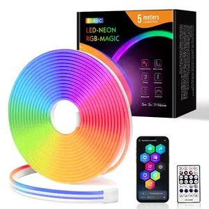 1M/3M/5M/10M Smart RGB LED Neon Strip Light Magical Colorful Ambient Glow Style Adjustable RGB Lighting WIFI IR Remote and Voice Control (APP/Alexa/Google) USB 5V for Home/Wall Mount/TV/Cabinet/Corridor/Gaming Room Decor LED Neon Lights