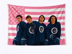 Pink Hockey Team Tapestry Wall Hanging, Trendy Sports Inspired Room Decor, Aesthetic Dorm Bedroom Fabric Poster