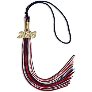 Endea Graduation Mixed Triple Color Tassel with Gold Date Drop (Navy Blue/Red/White, 2026)