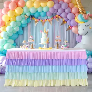 6ft Rainbow Tutu Table Skirt for Rectangle Round Tables Chiffon Table Cloth for Birthday Party Decorations Baby Shower Ruffle Table Skirting