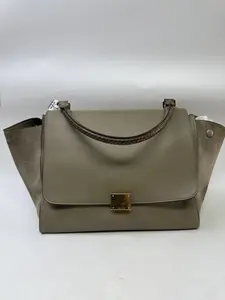 Pre-owned Calfskin Crossbody Bags Celine Grey Pebbled Leather And Suede Medium Trapeze Bag