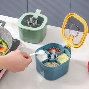 4 Grid Seasoning Spice Container Nordic Style Kitchen Seasoning Storage Box With Lid and Spoon Set