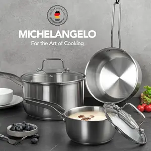 MICHELANGELO Stainless Steel Pot Set - 1QT & 2QT & 3QT Stainless Steel Sauce Pan with Lid, Induction Saucepan Set, Pots for Cooking - 6 Pcs Cookware