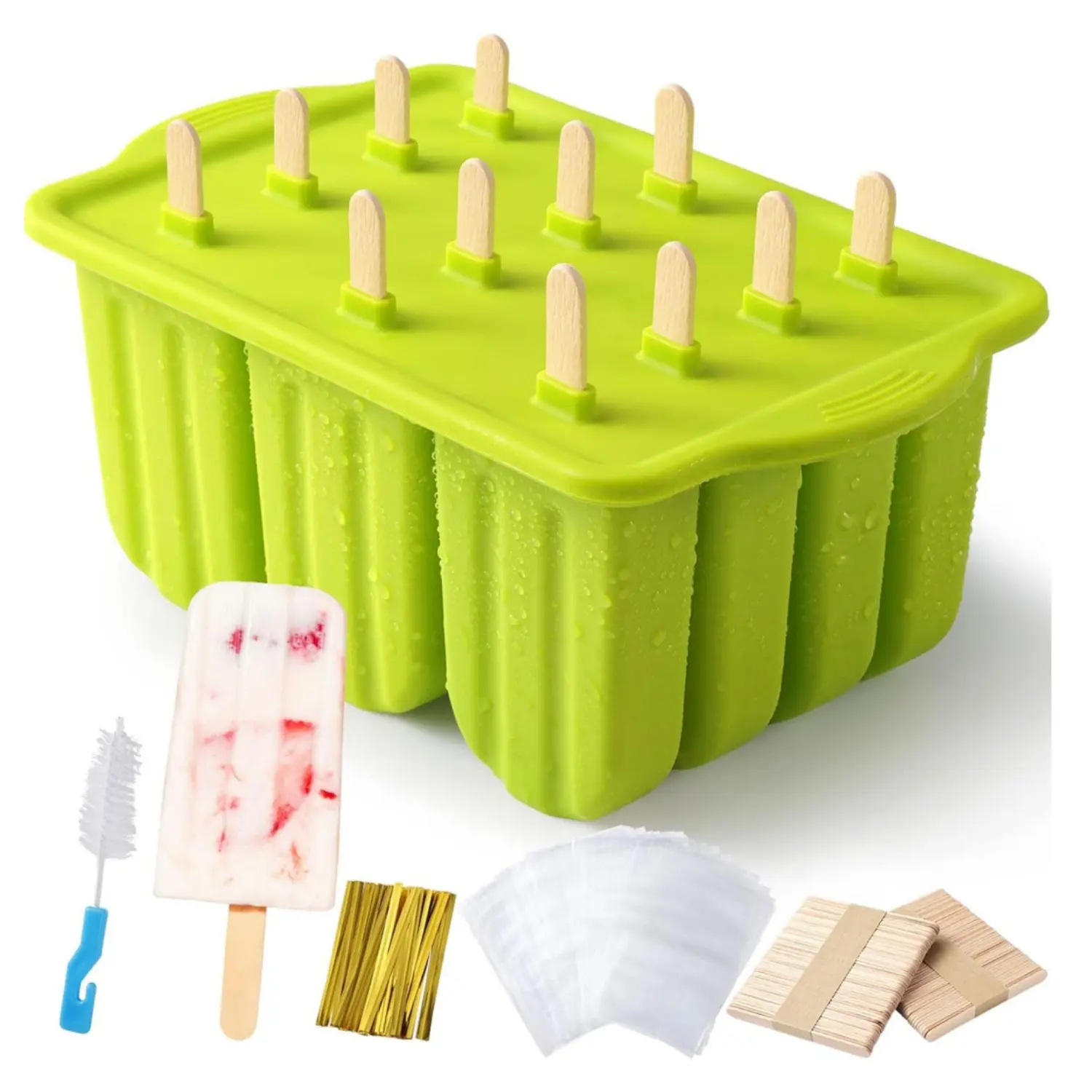 Green Popsicle Molds Silicone BPA-free,12 Pieces Popsicle Trays for Freezer,Homemade Ice Cream Popsicle Molds,Large Ice Pop Maker Set,Moldes Para Paletas,Ice Lolly Moulds with 50PCS Popsicle Sticks - Home Improvement.