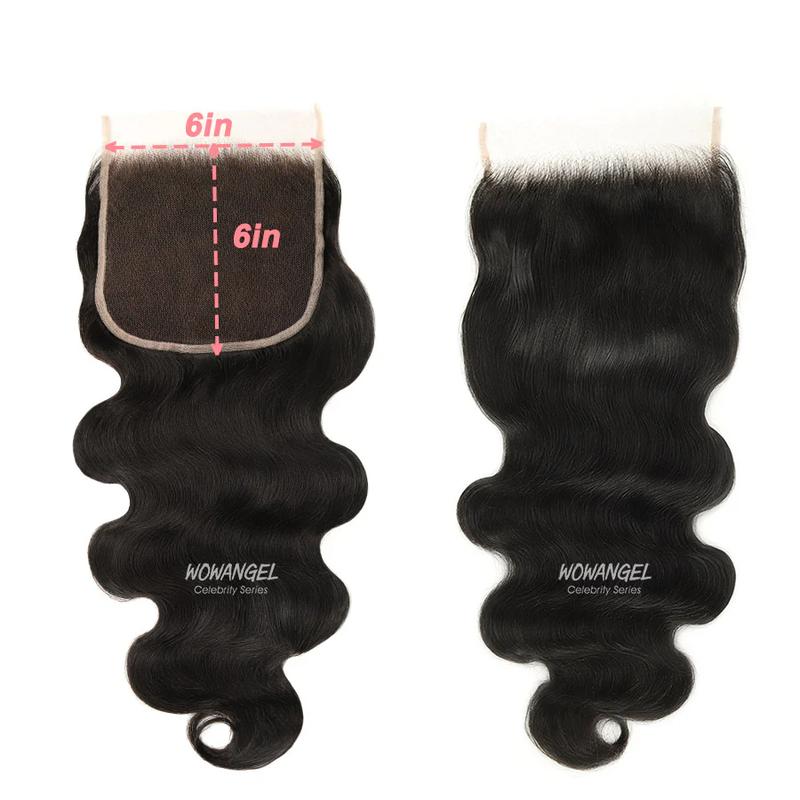 WOWANGEL 6x6  7x7 SKINLIKE Real HD Lace Closure Only, 0.10mm Ultra-thin Invisible Lace Pre-Plucked Bleached Knots Natural Black Human Hair 18 Inch Valentine's Gift