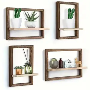 2‑Piece Multi‑Functional Hanging Shelf Set – Black Wood Square Wall Shelves (Contemporary)
