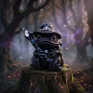 Frog Statue Holding Magic Wand, Halloween Decorative Ornament, Animal Figurines, Home Decoration, Small Gift, Desktop Accent Piece
