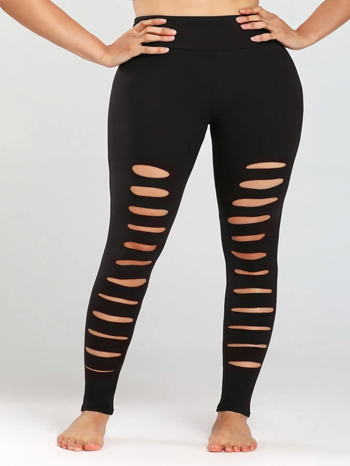 Plus Size Hollow Out High Waist Sports Leggings, Casual Comfy Breathable Skinny Pants for Yoga Gym Workout Running, Girl Yoga Pants, Women Sport & Out