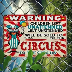 Timeless Vintage Circus Clown  Sign - "Children Left Unattended Will Be Sold To The Circus",Room Decor,Halloween Decor,Home Decor,Bathroom Decor,Bedroom Decor,Kitchen Decor,Wall Decor,House Decor, Room Decoration Stuff,Living Room Decor