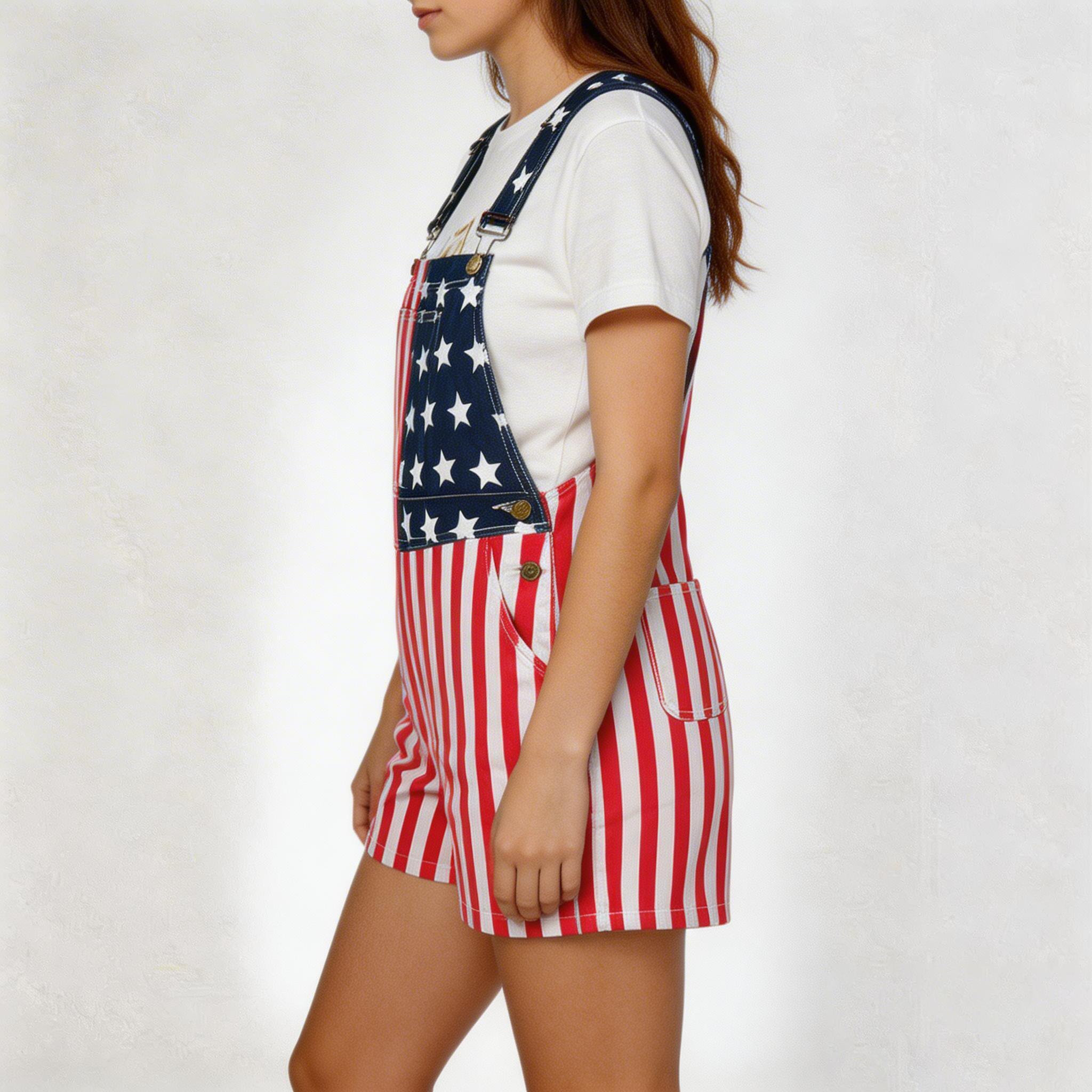 4th of July Men's American Flag Denim Overall Shorts 250th Anniversary of America Independence Day Patriotic Style Outdoor Fashion Menswear Father's Festival Dad Gifts Guys Love Top Spring Statements