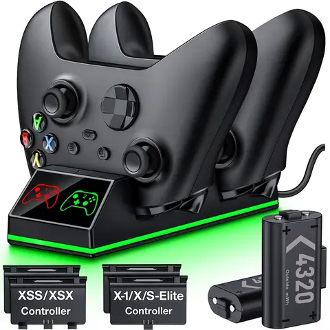 Controller Charge Station with 2x4320 mWh Rechargeable Battery Pack for Xbox Series X/S Controller, RGB Charging Dock for Xbox Controller Battery Pack with 4 Batteries Cover for Xbox One/X/S/Elite, Accessories, Console
