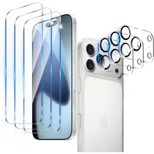 3 Pack Screen Protector Designed for  17 Pro Max with 3 Pack Tempered Glass Camera Lens Protector,Ultra  Clear,9H Hardness,Easy Install - Case Friendly,Scratch Resistant