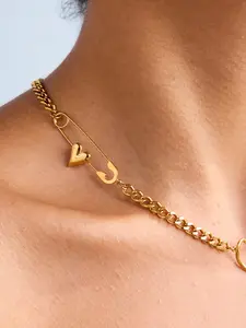 Ladies Necklace Pearl Paperclip Heart Shaped Nk Chain Stainless Steel 18k Gold Plated Anti Allergy Unique Sweet And Cool Style Elegant Necklace Romantic Date Matching Necklets