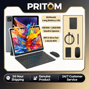 [TikTokShopSpringGlowUp]PRITOM 10.1-inch Tablet Set 128GB ROM+8(4+4)GB RAM Smooth Android 14 Tablet Dual Camera Bluetooth Keyboard Mouse Stylus 2.4G/5G WIFI Type-C Charging Large Storage Back-to-school Gifts Spring Gifts