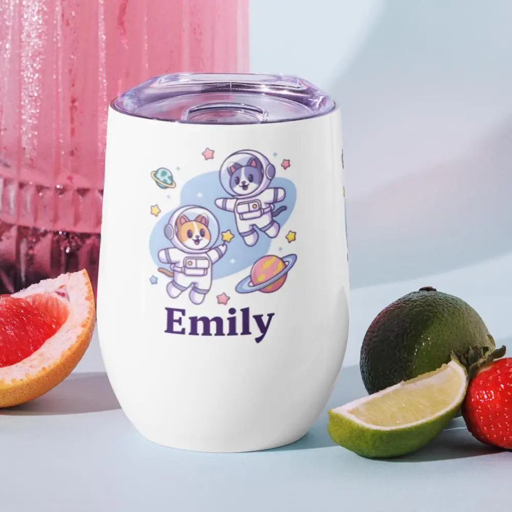 Personalized Space Adventure Tumbler - Cute Astronaut Animals Cup with Name, Custom Kids Travel Mug, Insulated Stainless Steel | tumbler