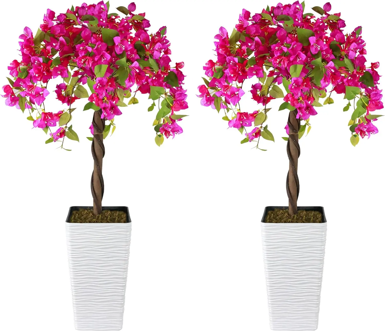 [Summer Sale Deals] Artificial Bougainvillea Topiary Trees (2-Pack, 4-ft Tall) - Decorative, Natural-Look, Fade-Proof Synthetic Potted Trees with Cement-Filled Base, Artificial Flowers for Outside, for Home Office Indoor-Outdoor Decor