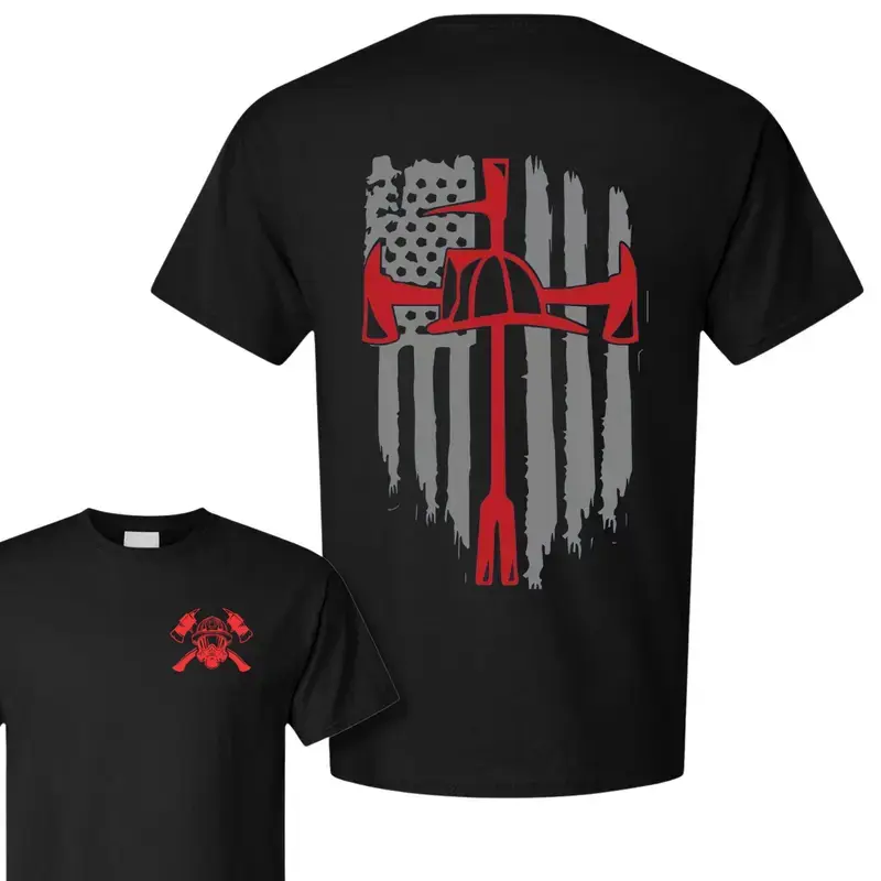 Firefighter Brotherhood T-Shirt, Thin Red Line Fire and Rescue Graphic Tee, Soft Cotton Blend Shirt for Men & Women, Patriotic First Responder Gift