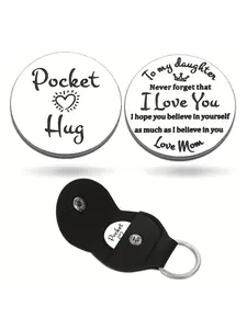 Pocket Hug Token Keychain, Emotional Keepsake for Daughter with Inspirational Message, Perfect Birthday, Graduation, Sweet 16, and Wedding Gift from Mom, Cute Keychain