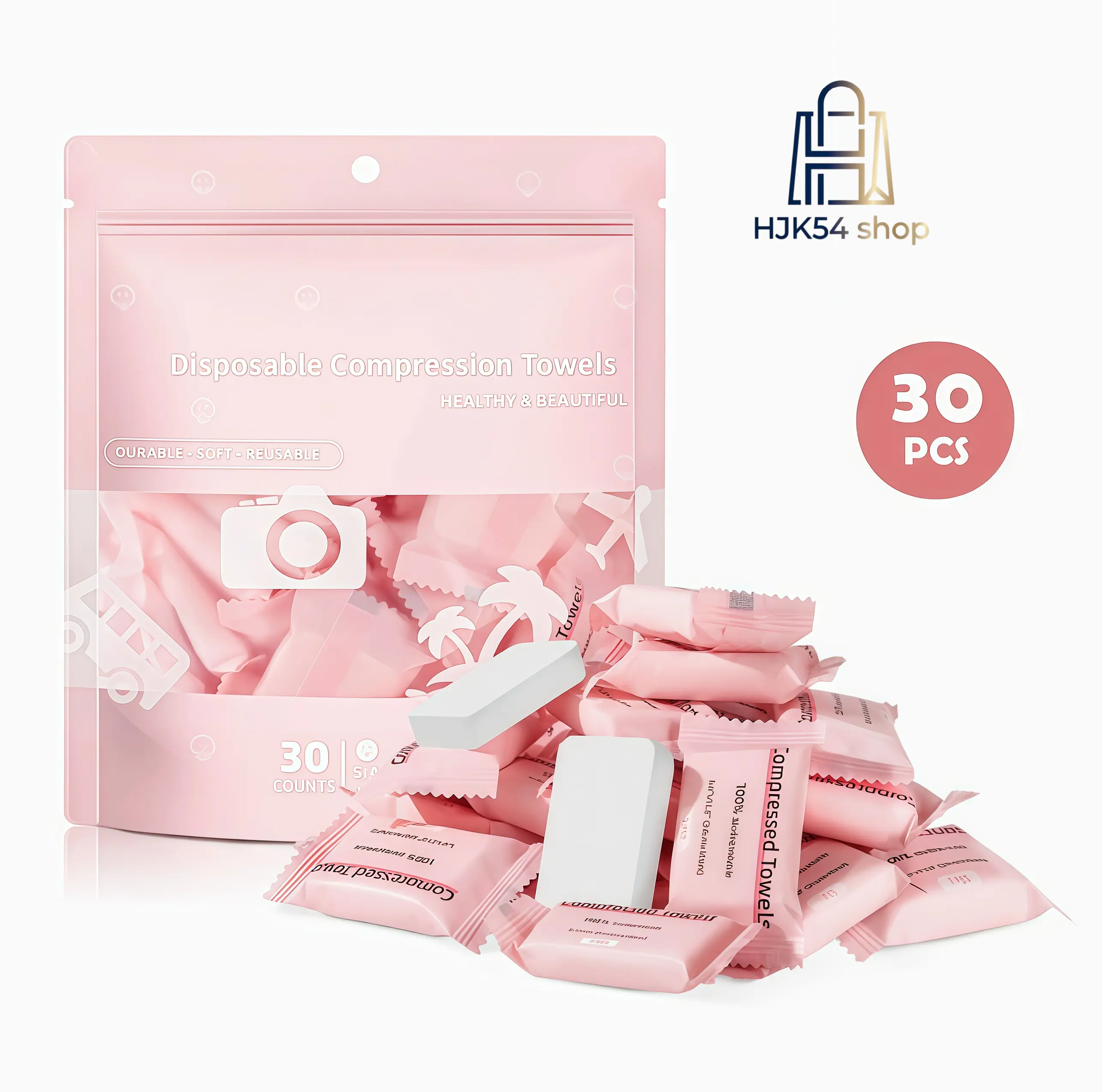 30-PCS Multi-Pack Disposable Compressed Towels, Large Soft Face Wipes, Individually Wrapped Gentle Wipes for Travel, Camping