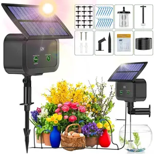 LCD Display Solar Drip Irrigation System Kit, 30 Working Modes & 10 Watering Interval Solar  Drip Irrigation Kit Supports 15 Potted , 2200mAh Automatic Watering System for Garden