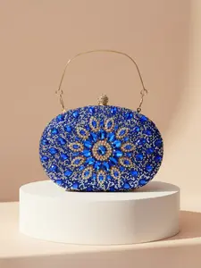 Elegant Floral Pattern Rhinestone Evening Bag for Women, Compact Size, Party Prom Gown Handbag, Oval Shape Wedding Gift, Perfect for All Occasions