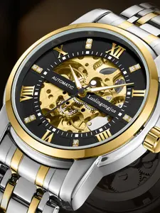 Men's Luxury Skull Mechanical Watch, Stainless Steel Automatic Wristwatch, Band, Business Style Analog Dial, All Seasons Wear, Mechanical Style Watches