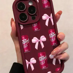1pcs Wine Smartphone Case Full Screen Dr Pepper Butterfly Knot Anti-Drop Tpu Shockproof Protection Cover for Apple iPhone 17/16/15/14/13/12/11/XS/XR/7/8