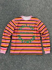Unisex Striped Long Sleeve T-Shirt, Tops, Fitted, Letter Print Design, Graphic, Casual Fashion, Everyday, Comfortable and Versatile, All Seasons Wear, Streetwear