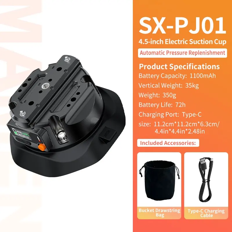 Aluminum Alloy Electric Suction Cup Mount Kit 4.5 Inch Windshield Suction Mount for Car Phone Selfie, GoPro, DJI Osmo Action, for POV Driving, Filming & Content Creation, Quick Release with Invisible Selfie Stick, Camera Photo Accessories