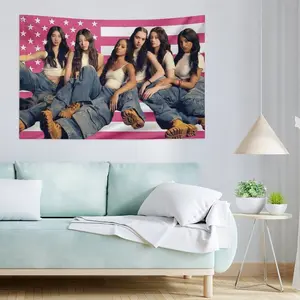 Cat‑Eye Style K‑pop Pink American Flag Banner, K‑pop Group Design With K‑pop Patterns, Decor for Room, Wall, Bedroom & Courtyard, Perfect Gift for K‑pop Fans