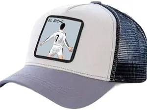 EL Bicho Truckers Hat Cap Snapback Adjustable Cr7 White Front Navy Blue Mesh Back Graphic Design Hand Wash Only