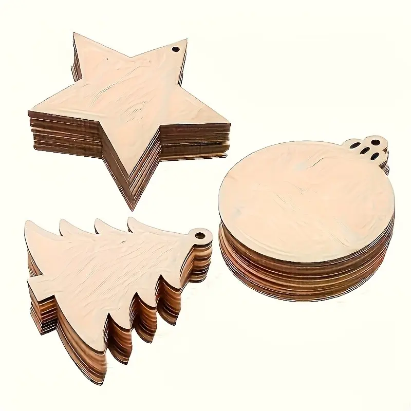 30pcs Wooden Craft Kits, Creative Christmas Tree Hangers, Festive Party Decorations, Customizable Wood Ornament Sets, Decorative Hanging Ornaments