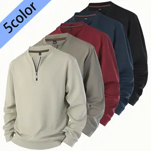 2026 Spring New Casual Sweatshirt Stand Collar Pullover Fashionable Half-Zip Solid Color Long Sleeve Base Shirt