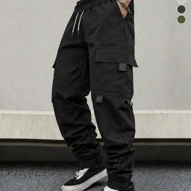 Men’s casual cargo pants with multiple pockets and a drawstring elastic waistband. Practical solid-color long pants that are skin-friendly and comfortable for everyday workouts and work. Cargo pants for home leisure—stock them year-round for all seasons.