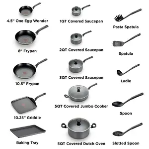 T-fal Easy Care, 20 Piece Non-Stick Pots and Pans Cookware Set, Grey