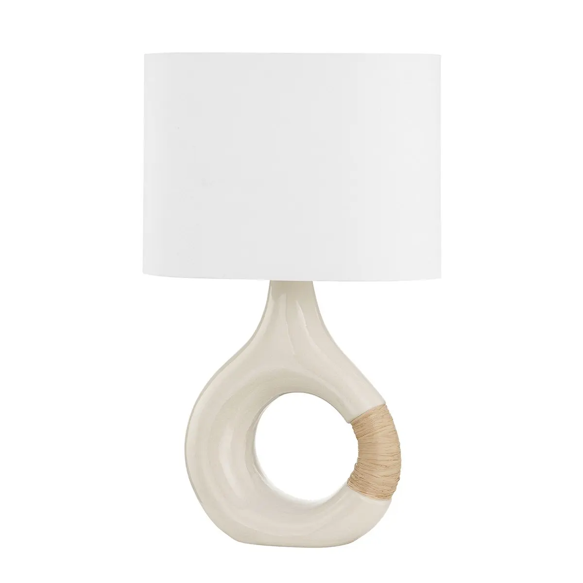 Mindy Table Lamp With Crackled Ivory Ceramic Base And Elegant Raffia Accent