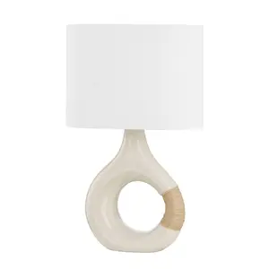 Mindy Table Lamp With Crackled Ivory Ceramic Base And Elegant Raffia Accent