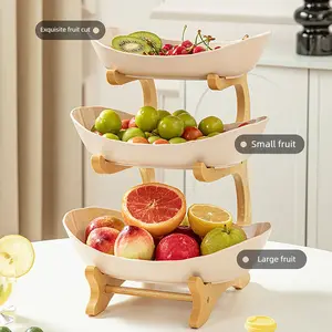 Three-Layer Fruit Basket, Large Capacity Storage Rack with Bamboo Stand, Kitchen Countertop Organizer for Fruits Snacks Nuts Bread Candy