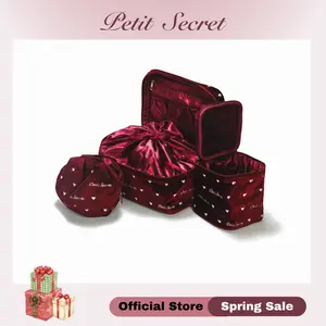 Petit Secret Velvet Heart Makeup Bag, Vanity Case, Travel Organizer, Cosmetic Bags with Drawstring and Zipper Closure in Multiple Sizes for Toiletries Brushes and Accessories