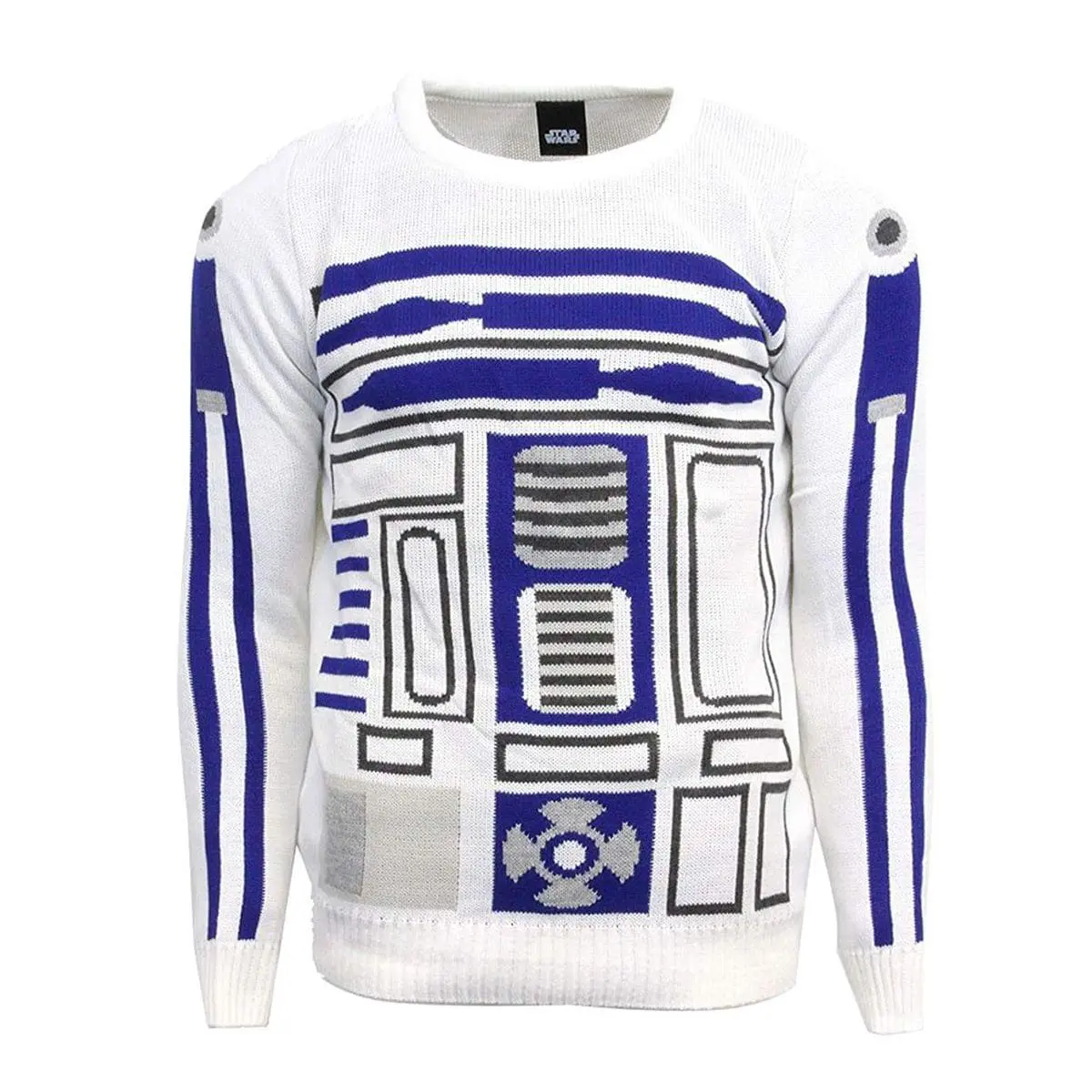 Men's Star Wars R2-D2 Christmas Sweater, Menswear Tops, Ribbed Knitwear, Casual Festive Pullover, Long Sleeve, Round Neck, Blue, Gift, Knitted, Longsleeves