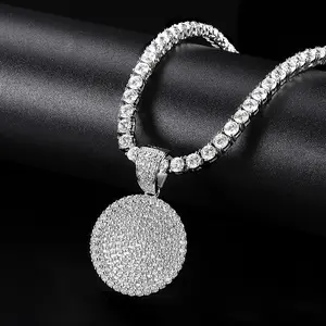 925 Sterling Silver SyntheticMoissanite Pendant Necklace, Round Pendant for Menand Women Hip Hop Jewelry Gift Fashion Accessories