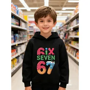Boys' Fashion Hoodie JU9360261 - New Fleece-Lined Sweatshirt with 67 Number Cartoon Print 100% Polyester Warm Comfortable for Fall Winter Handsome Clothing for Boys