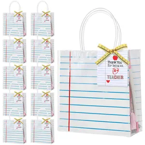 20/24 Pcs Teacher's Day Party Gift Bags Teacher Appreciation Goodie Bag Bulk with Handles First Day of School Teacher Gifts Wrapping PVC Notebook Line Clear Treat Bags for Student Teacher Preschool Graduation Back to School End of Year Party Favor