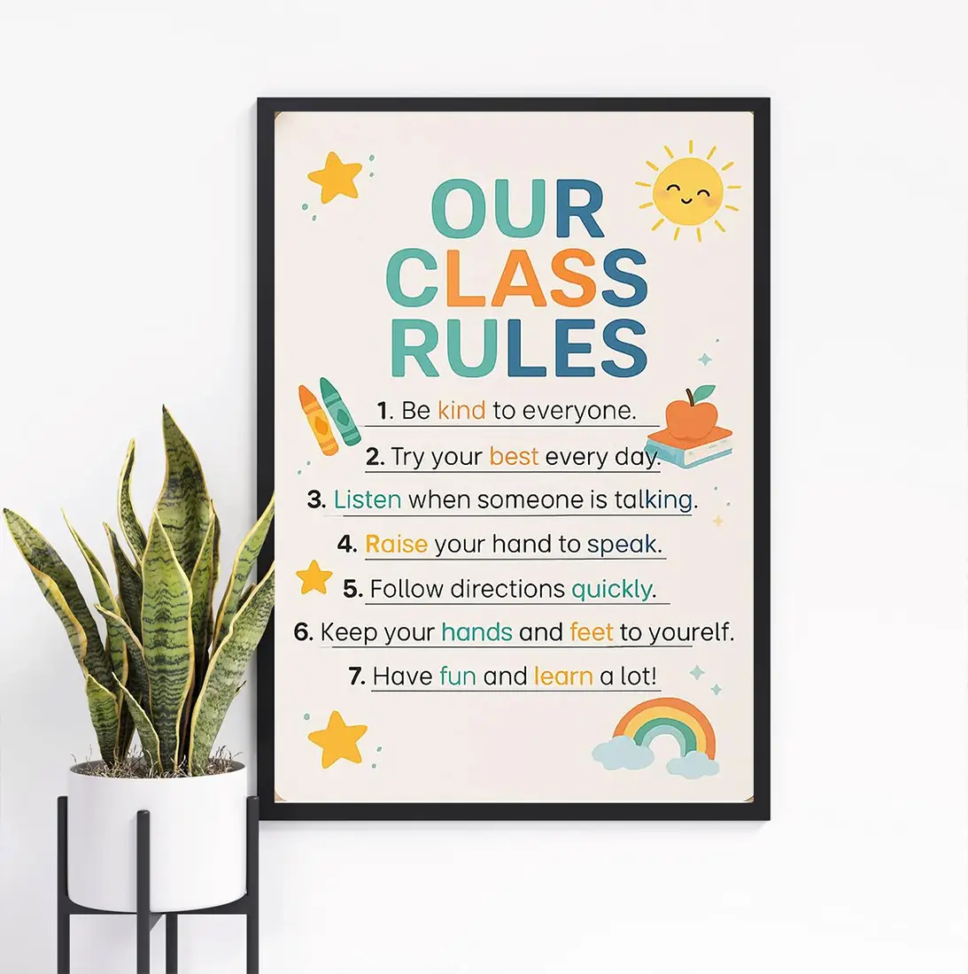 Classroom Rules Poster, Back to School Sign, Teacher Wall Art for Kids Poster