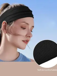 Solid Color Knit Elastic Hairband, Comfortable Sweat-Proof Hairband, Unisex Daily Use, Ideal for Sports, Commute, Home, Makeup, Bathing